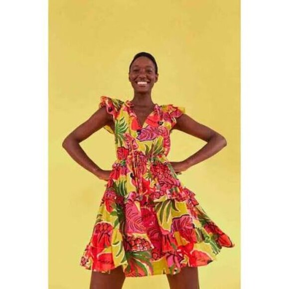FARM Rio Dresses & Skirts - FARM Rio Fruit Dream Ruffle Mini Dress Tiered Tassel Beaded Tropical XS